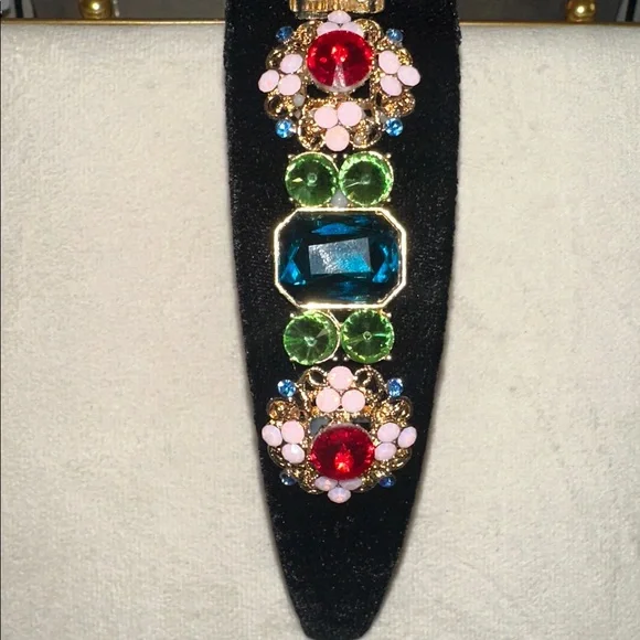 Chunky, Embellished Black Headband with Glass Gems Accents - Picture 3 of 5